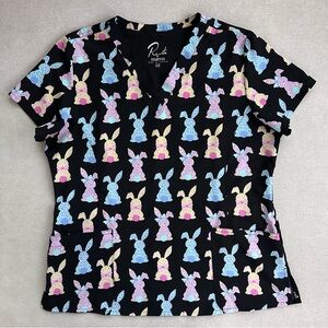Maevn Bunny Scrub Top. Large. Multicolor.